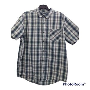 ⭐Hurley blue & gray plaid button up large - flaws